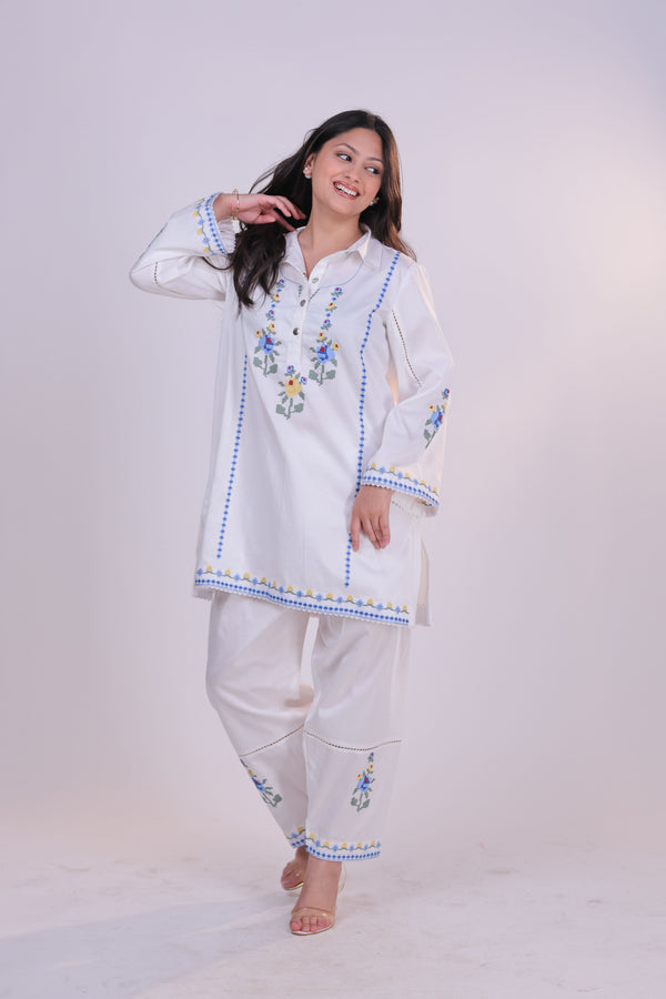 The X-Stitch Embroidered Cotton Co-ord Set