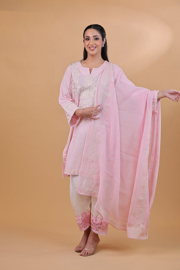 Baby Pink & White Embroidered Suit Set
