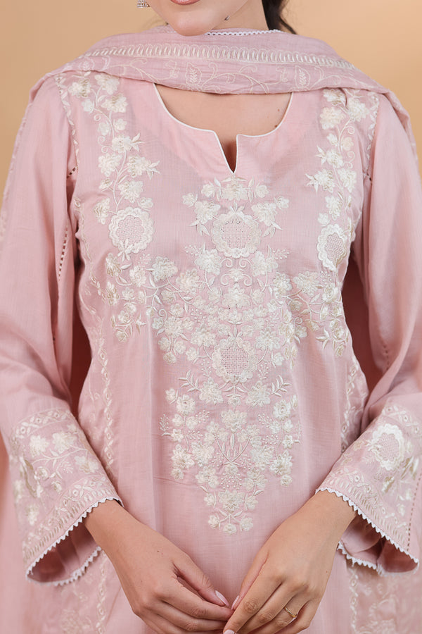 Blush Pink & White Embroidered Suit Set