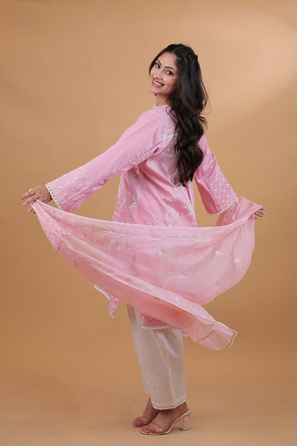 Pink Embroidered Suit Set