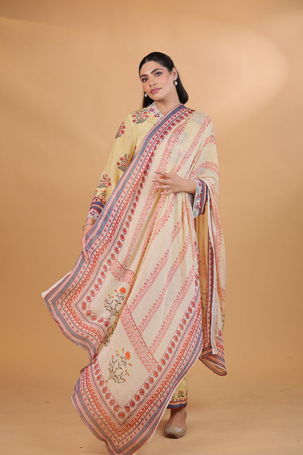 Digital Print & Embroidered Floral Suit