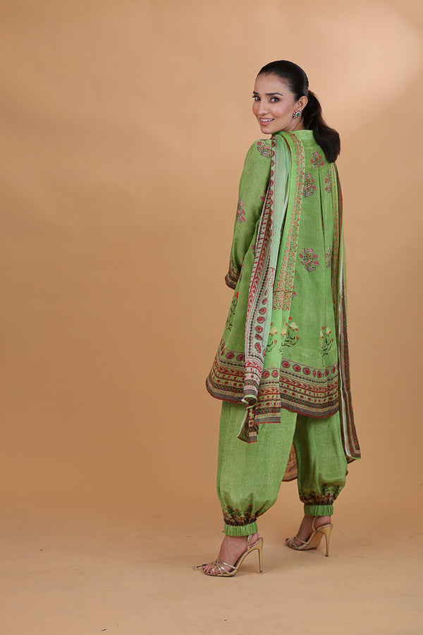 Green Digital Print & Embroidered Floral Suit