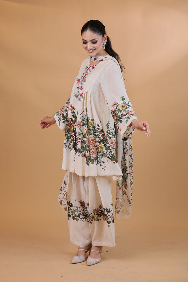 Ivory Meadow Blossom Printed Suit Set