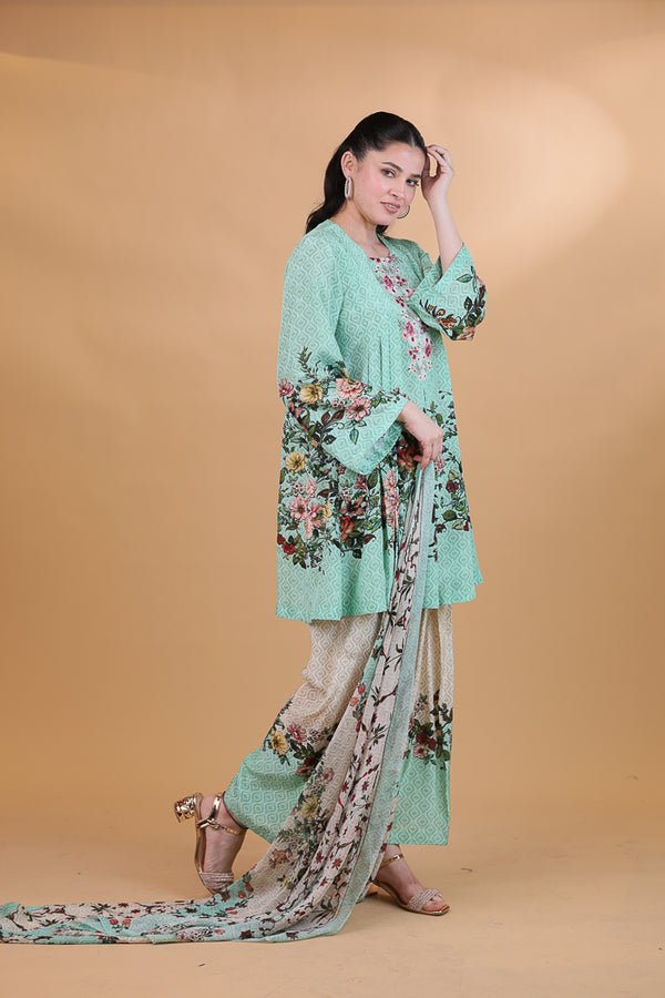 Sea Green Meadow Blossom Printed Suit Set