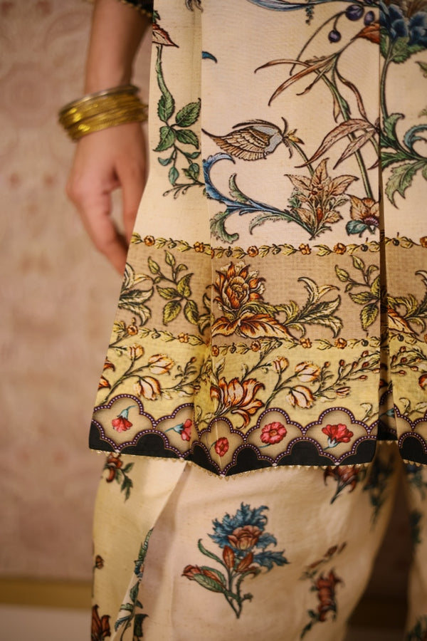 Digital Print Floral Suit-Ivory Beige