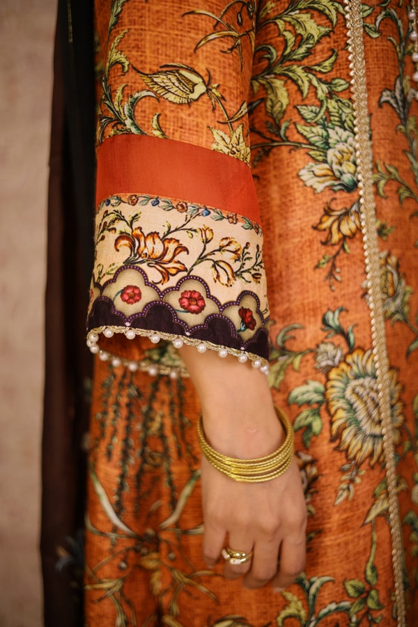 Digital Print Floral Suit-Rust Orange