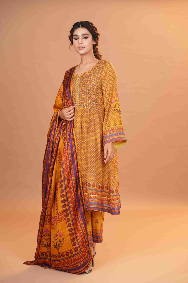 Mahalkari Rajwara Smokey effect Anarkali - Yellow