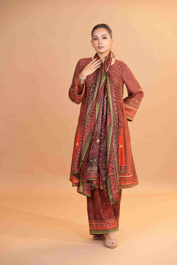Mahalkari Rajwara Smokey effect Anarkali - Rose Brown
