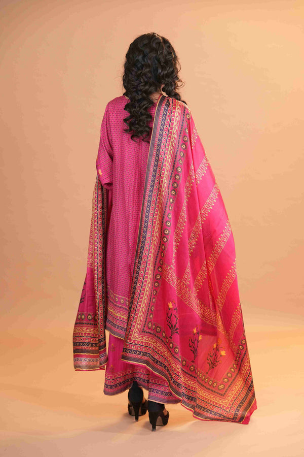 Mahalkari Rajwara Smokey effect Anarkali - Hot Pink