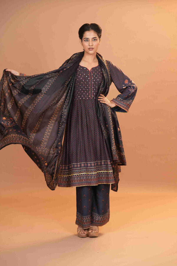 Mahalkari Rajwara Smokey effect Anarkali - Blue