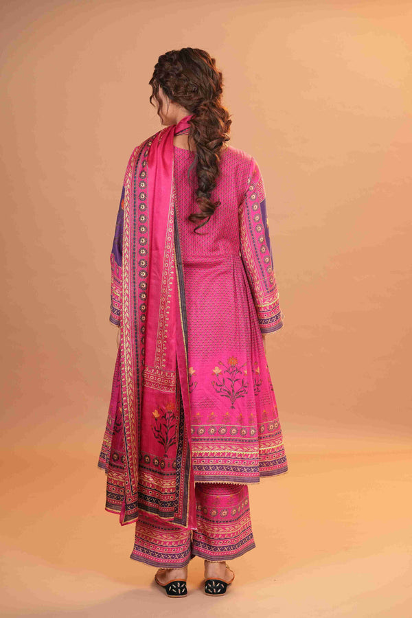 Maheshwari Silk Anarkali - Hot Pink