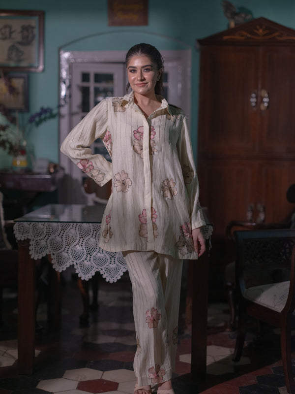 Bloom in Grace: Mal Chanderi Co-ord Set- Ivory/Cream