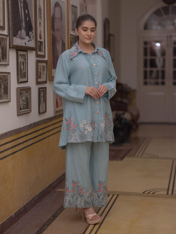 Mal Chanderi Co-ord Set-Powder Blue
