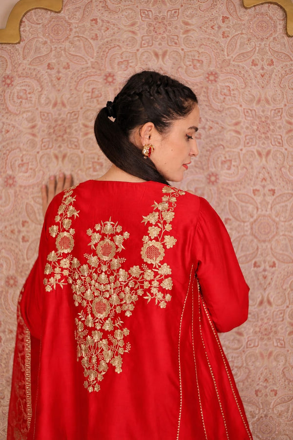 Rang-e-Zari Silk Chanderi Suit- red