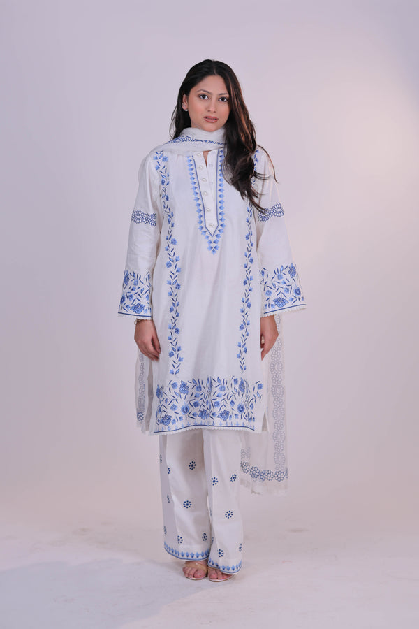 Ivory Garden Embroidered Cotton Suit Set