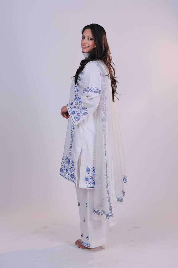 Ivory Garden Embroidered Cotton Suit Set