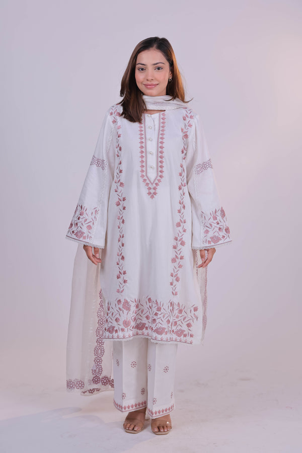 Ivory Garden Embroidered Cotton Suit Set