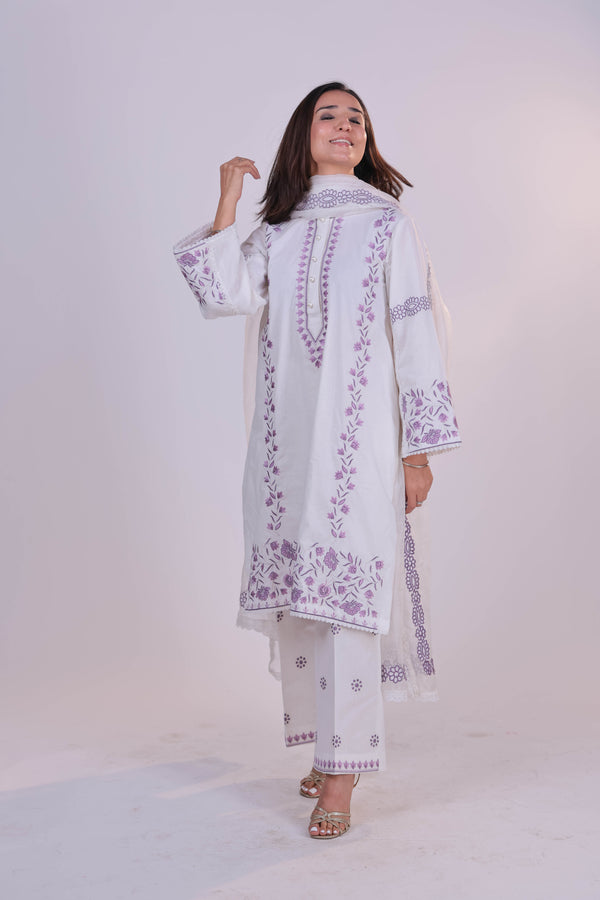 Ivory Garden Embroidered Cotton Suit Set