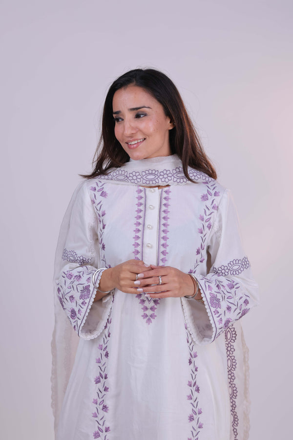 Ivory Garden Embroidered Cotton Suit Set