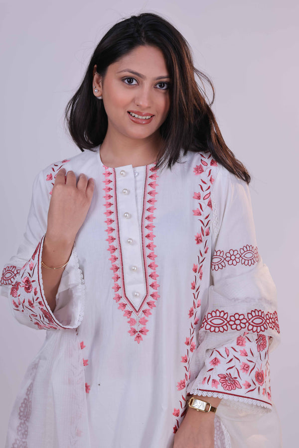 Ivory Garden Embroidered Cotton Suit Set