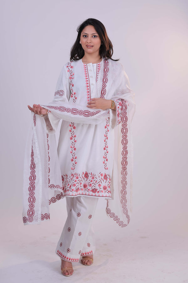 Ivory Garden Embroidered Cotton Suit Set