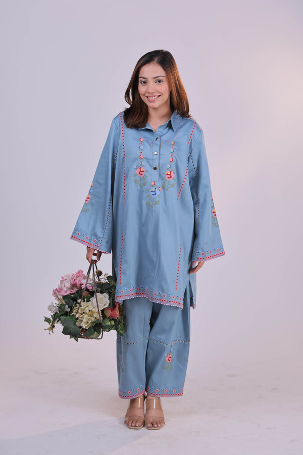 The X-Stitch Embroidered Cotton  Co-ord Set