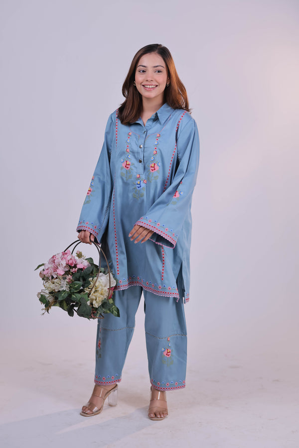 The X-Stitch Embroidered Cotton  Co-ord Set