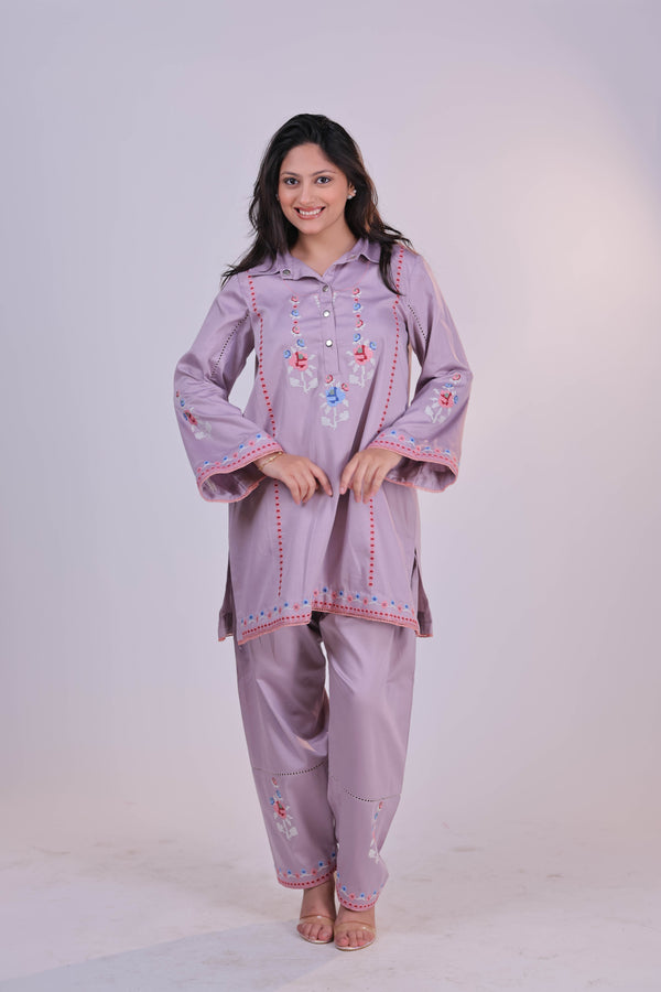 The X-Stitch Embroidered Cotton  Co-ord Set