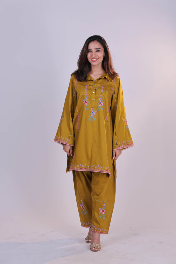 The X-Stitch Embroidered Cotton  Co-ord Set