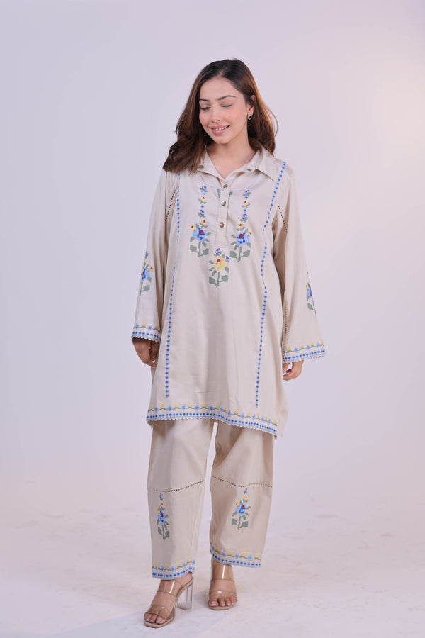 The X-Stitch Embroidered Cotton  Co-ord Set