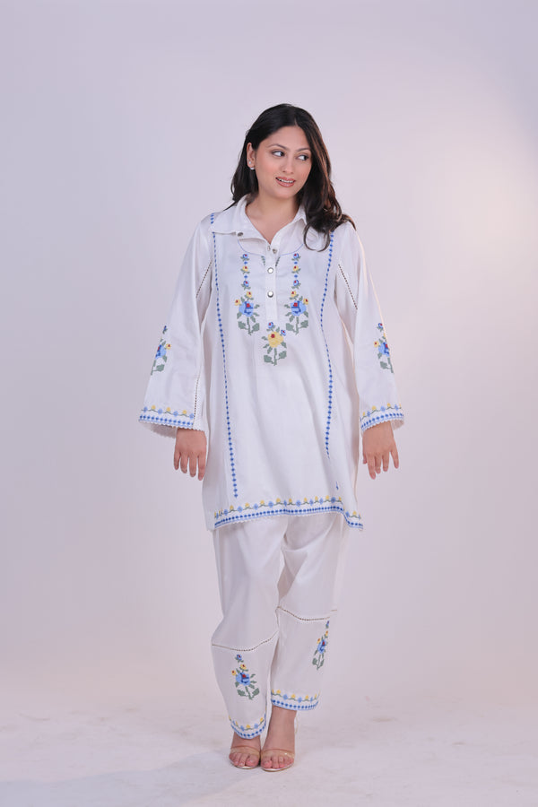 The X-Stitch Embroidered Cotton  Co-ord Set