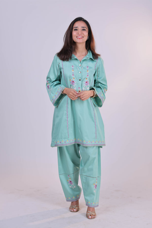 The X-Stitch Embroidered Cotton  Co-ord Set