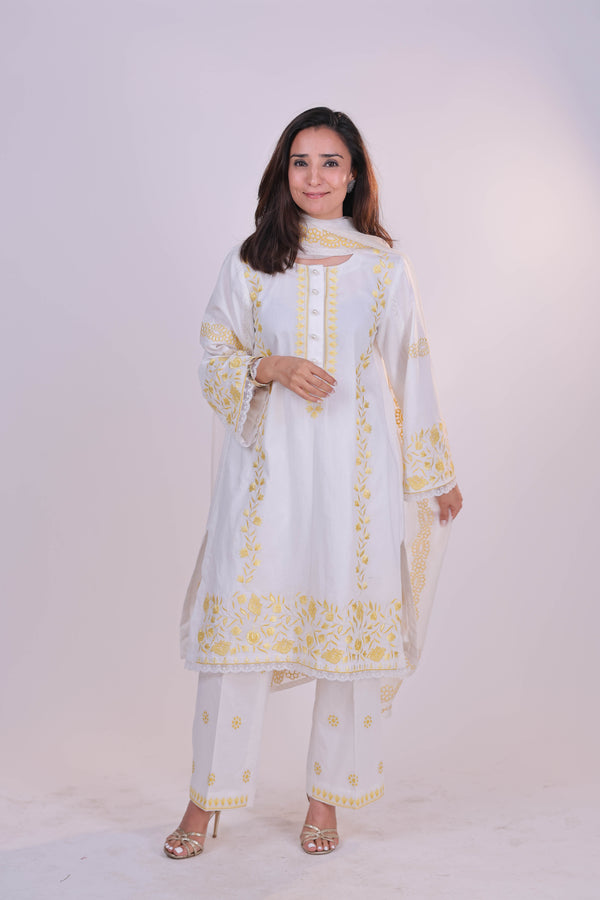 Ivory Garden Embroidered Cotton Suit Set