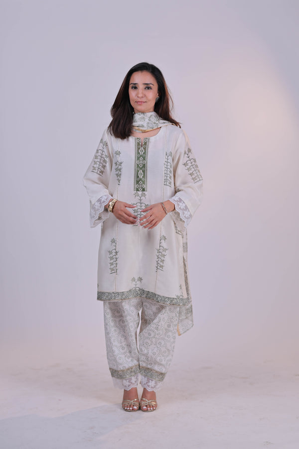 Bagdu & Dabu Ivory Green Suit Set