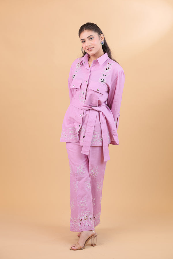 Linen Lilac  Cutwork Co-ord Set