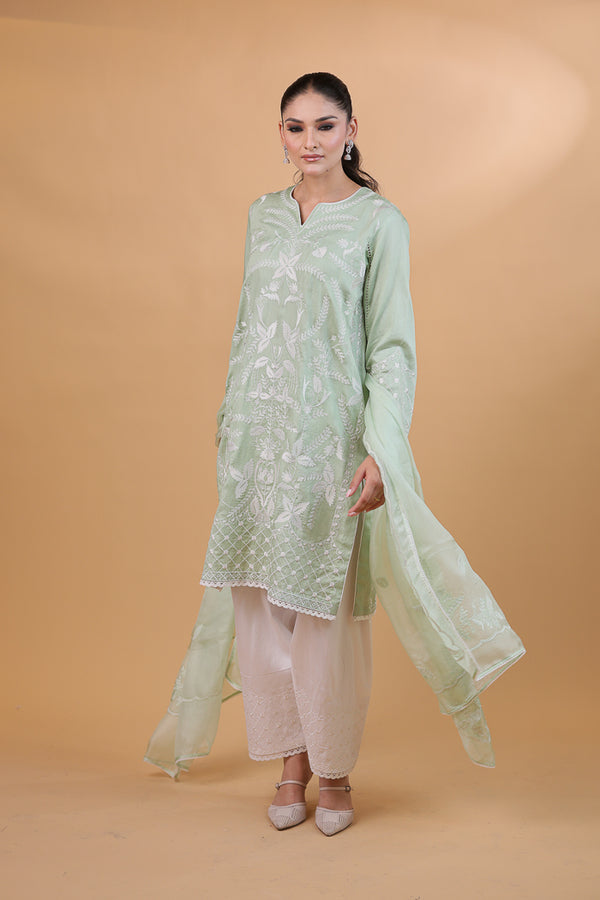 Pista Green Embroidered Suit Set