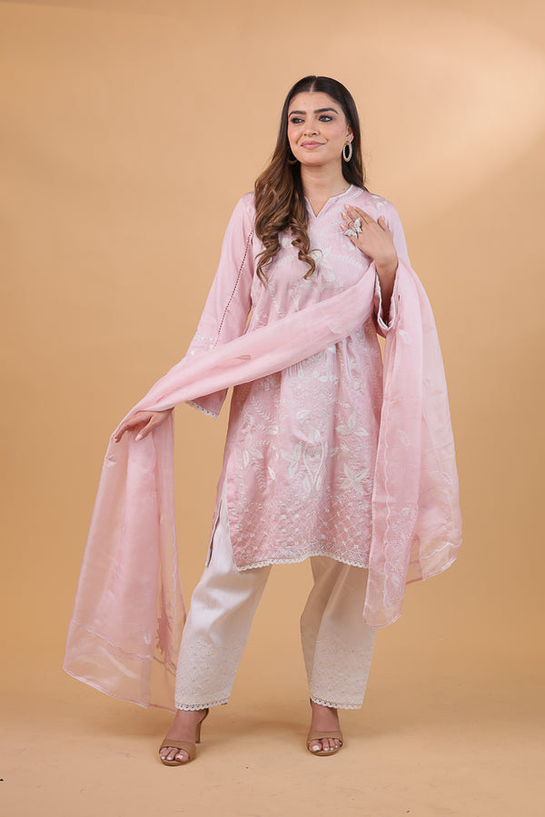 Pink Embroidered Suit Set