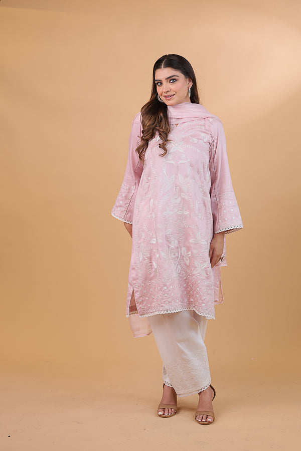 Pink Embroidered Suit Set