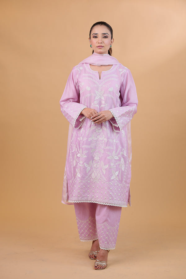 Pink Embroidered Suit Set