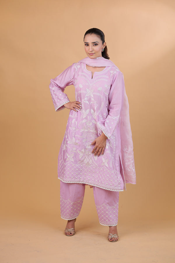 Pink Embroidered Suit Set