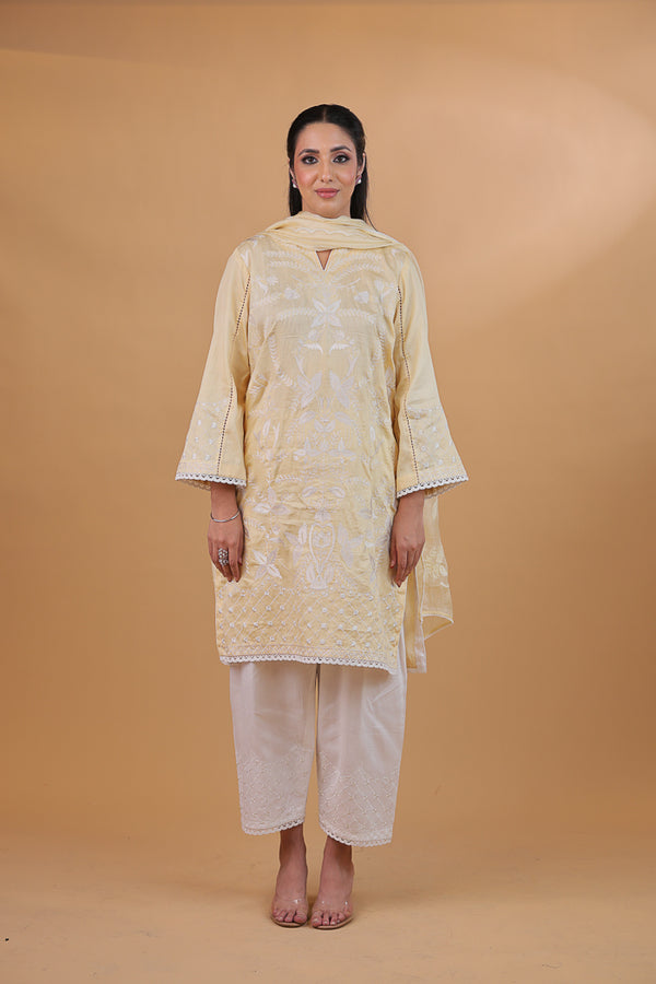 Butter Yellow Embroidered Suit Set