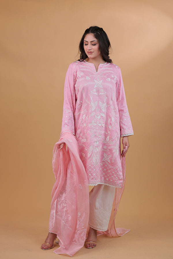 Pink Embroidered Suit Set