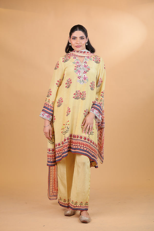 Digital Print & Embroidered Floral Suit