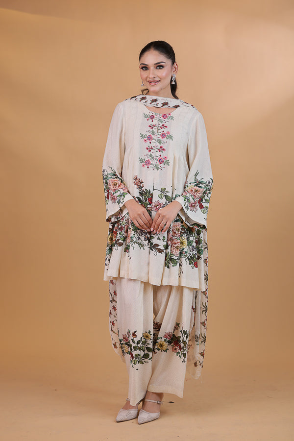 Ivory Meadow Blossom Printed Suit Set