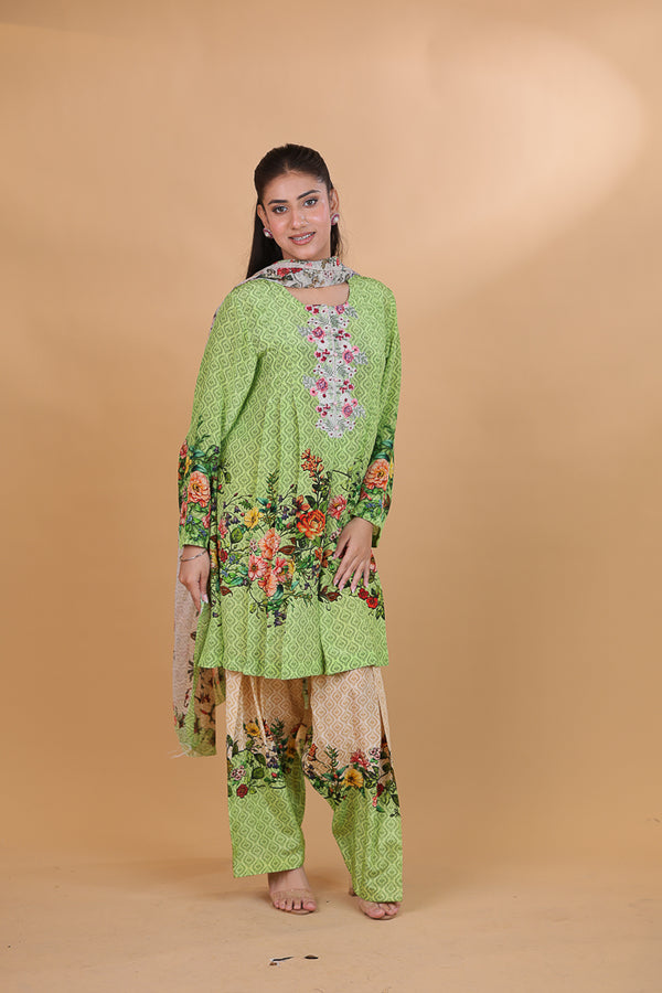 Green Meadow Blossom Printed Suit Set