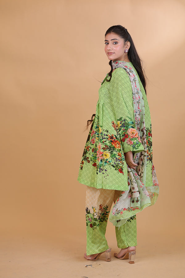 Green Meadow Blossom Printed Suit Set