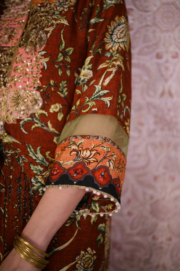 Digital Print Floral Suit-Rust Orange