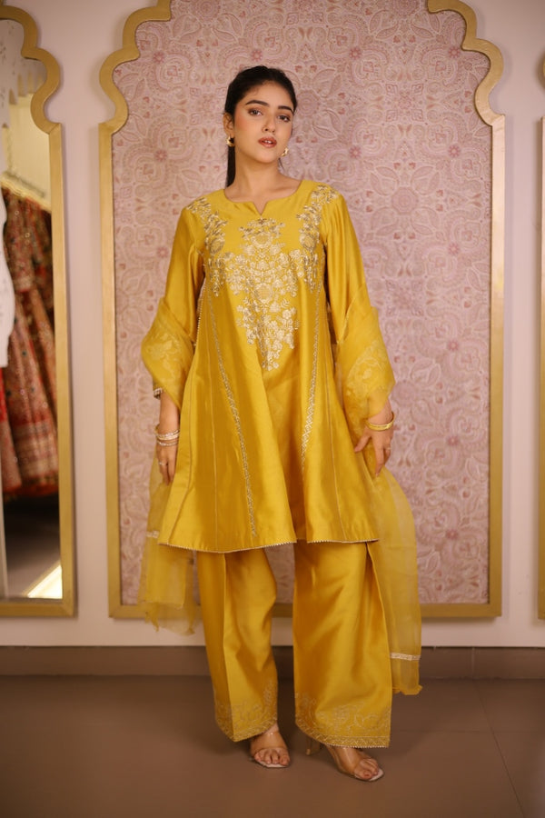 Rang-e-Zari Silk Chanderi Suit- Yellow