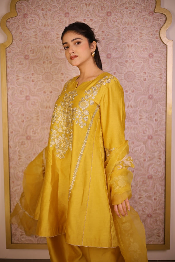 Rang-e-Zari Silk Chanderi Suit- Yellow