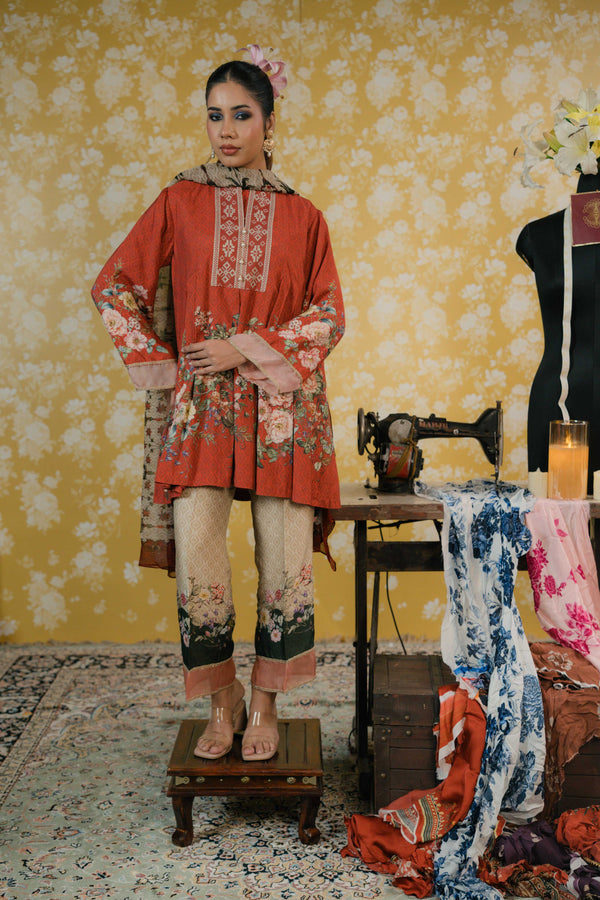 Muslin Cotton Suit- Rust Orange